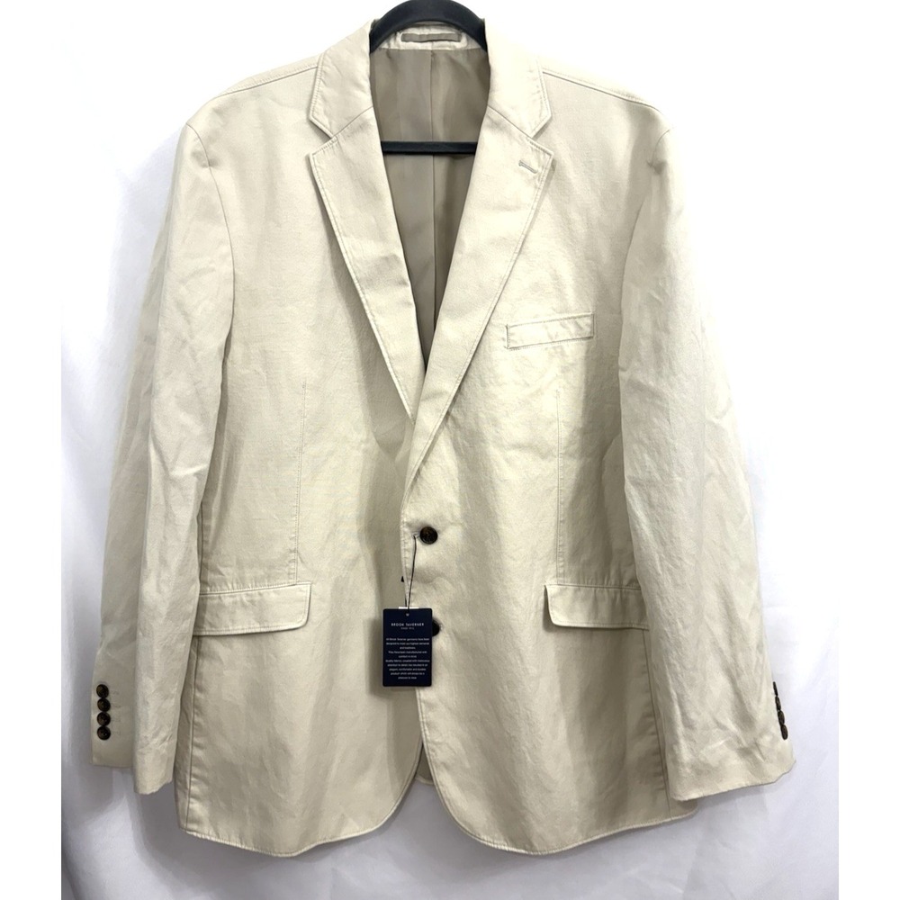 NWT Brook Taverner Hemsworth Linen Cotton Blend Beige Blazer Jacket Mens 48R